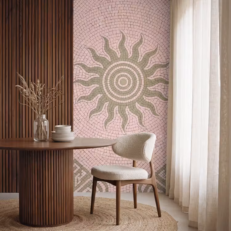 Mozaïek - Zon - Patroon - Klassiek - Roze Behang Vlies klein -sfeer1