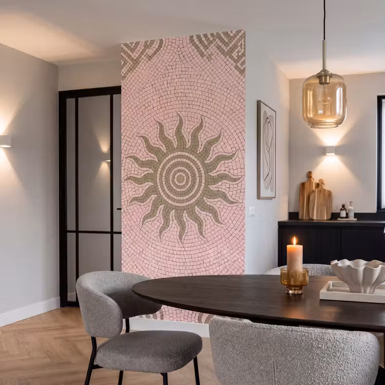 Mozaïek - Zon - Patroon - Klassiek - Roze Behang Vlies klein -sfeer3