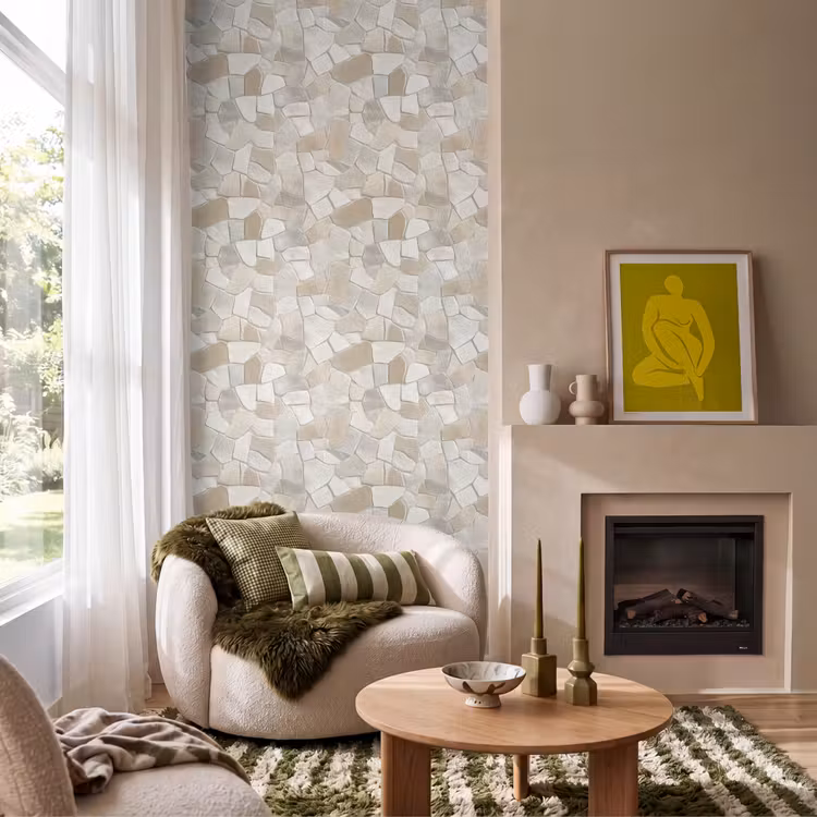 Mozaïek - Stenen - Beige Behang Vlies klein 1076 -sfeer2