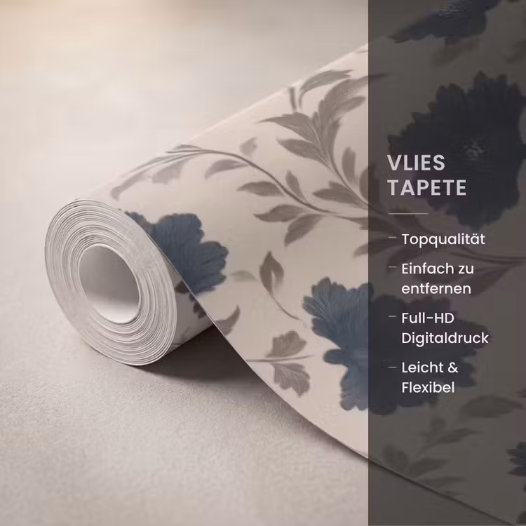 Motief - Bloemen - Zwart - Beige Behang Vlies klein 1076 -USP_closeupDE