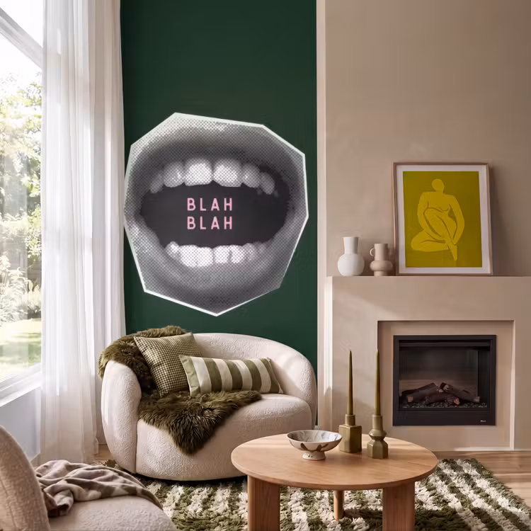Mond - Groen - Illustratie - BLAH BLAH Behang Vlies klein -sfeer2