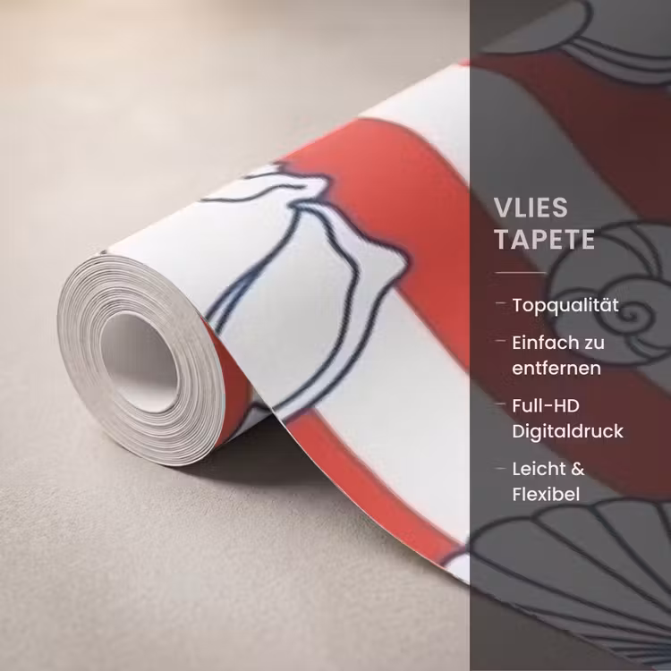 Tapete - Muschel – Meerestiere – Sommer – Illustration – Rot – Blau - Schelp - Zeedieren - Zomer - Illustratie - Rood - Blauw Behang Vlies klein