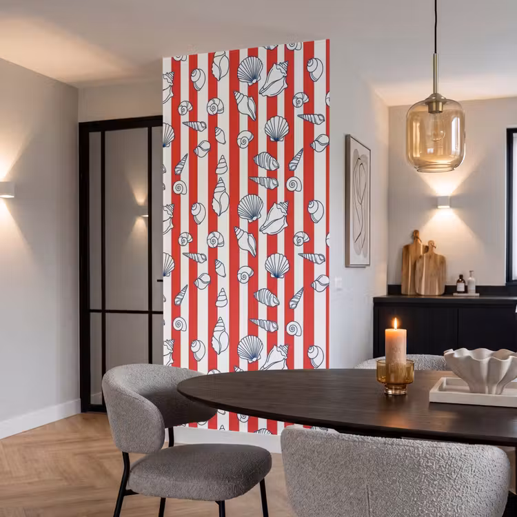 Tapete - Muschel – Meerestiere – Sommer – Illustration – Rot – Blau - Schelp - Zeedieren - Zomer - Illustratie - Rood - Blauw Behang Vlies klein
