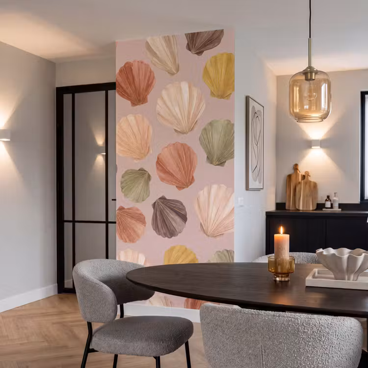 Schelp - Patroon - Zee - Aquarel - Aardetinten Behang Vlies klein -sfeer3