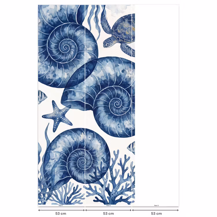Schelp - Spiraal - Zeeleven - Aquarel - Blauw Behang Vlies klein -USP_banen