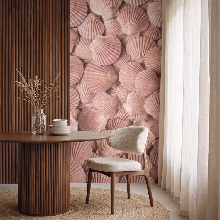 Schelpen - Patroon - Roze Behang Vlies klein -sfeer1