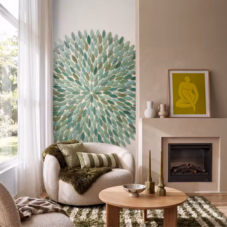 Patroon - Blad - Groen - Abstract Behang Vlies klein -sfeer2