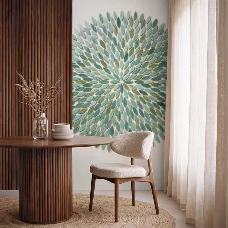 Patroon - Blad - Groen - Abstract Behang Vlies klein -sfeer1