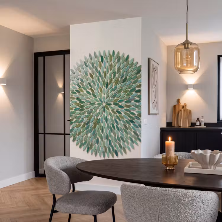Patroon - Blad - Groen - Abstract Behang Vlies klein -sfeer3