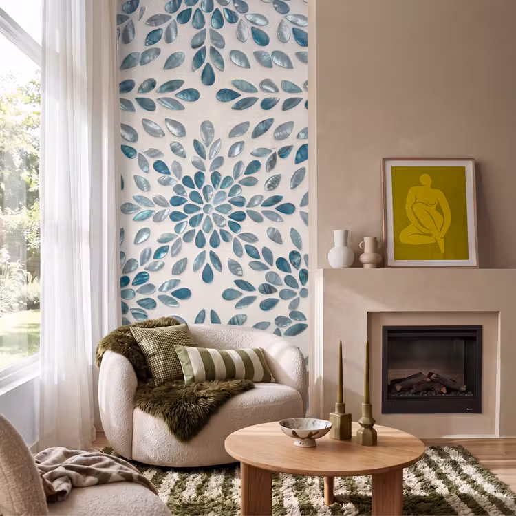 Patroon - Bladeren - Abstract - Modern - Turquoise Behang Vlies klein -sfeer2