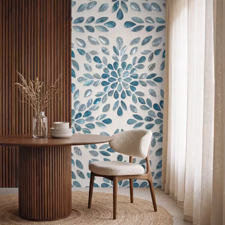 Patroon - Bladeren - Abstract - Modern - Turquoise Behang Vlies klein -sfeer1
