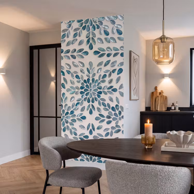 Patroon - Bladeren - Abstract - Modern - Turquoise Behang Vlies klein -sfeer3