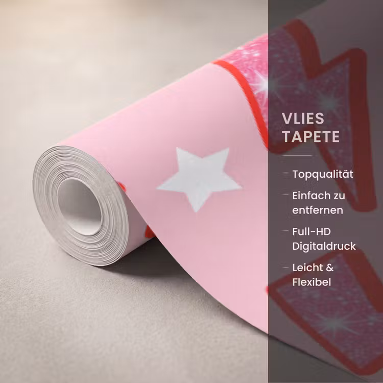 Patroon - Bliksem - Ster - Glitter - Roze Behang Vlies klein -USP_closeupDE