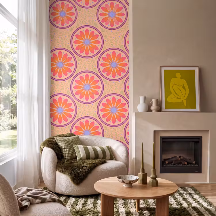 Patroon - Bloemen - Decoratief - Kleurrijk - Modern Behang Vlies klein -sfeer2