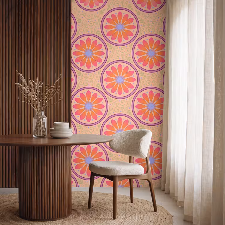Patroon - Bloemen - Decoratief - Kleurrijk - Modern Behang Vlies klein -sfeer1