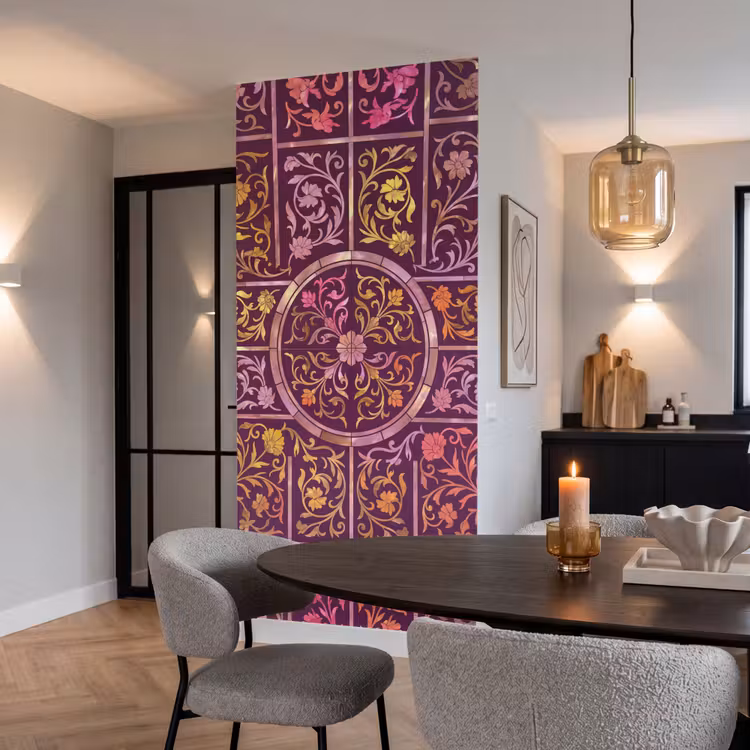 Patroon - Floraal - Oosters - Paars - Goud Behang Vlies klein -sfeer3