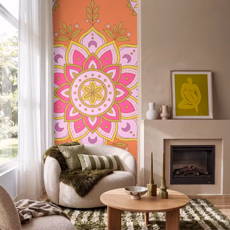 Patroon - Bloemmotief - Decoratie - Abstract - Roze Behang Vlies klein -sfeer2