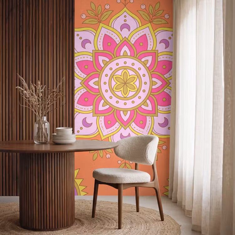 Patroon - Bloemmotief - Decoratie - Abstract - Roze Behang Vlies klein -sfeer1