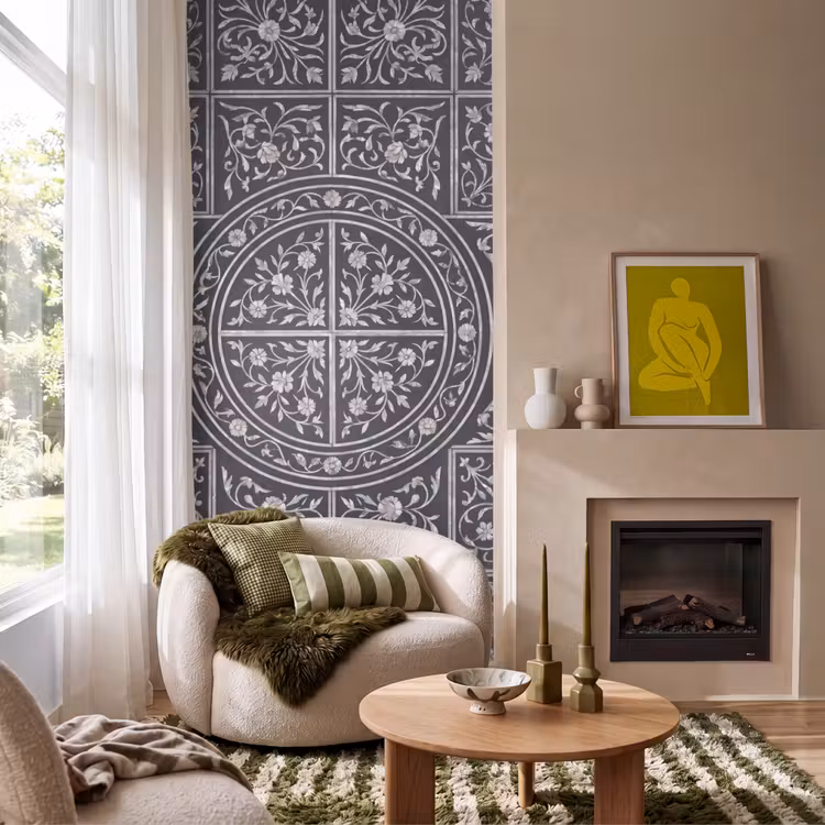 Patroon - Bloemmotief - Decoratie - Klassiek - Zwart Behang Vlies klein -sfeer2
