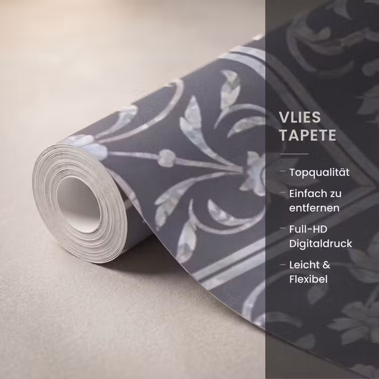 Patroon - Bloemmotief - Decoratie - Klassiek - Zwart Behang Vlies klein -USP_closeupDE