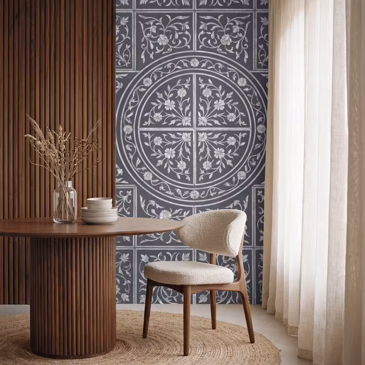 Patroon - Bloemmotief - Decoratie - Klassiek - Zwart Behang Vlies klein -sfeer1