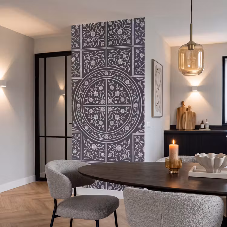 Patroon - Bloemmotief - Decoratie - Klassiek - Zwart Behang Vlies klein -sfeer3