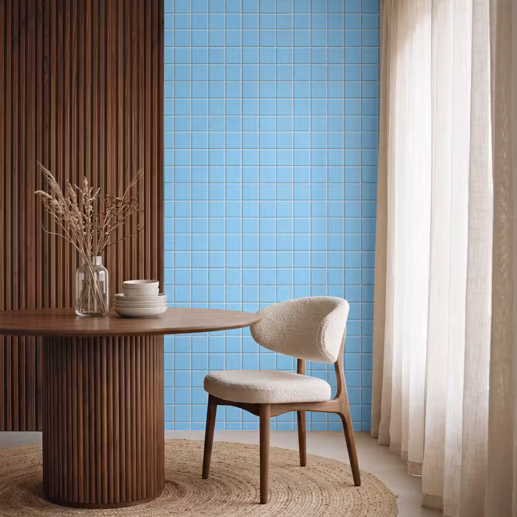 Patroon - Tegel - Pastel - Blauw Behang Vlies klein 1076 -sfeer1