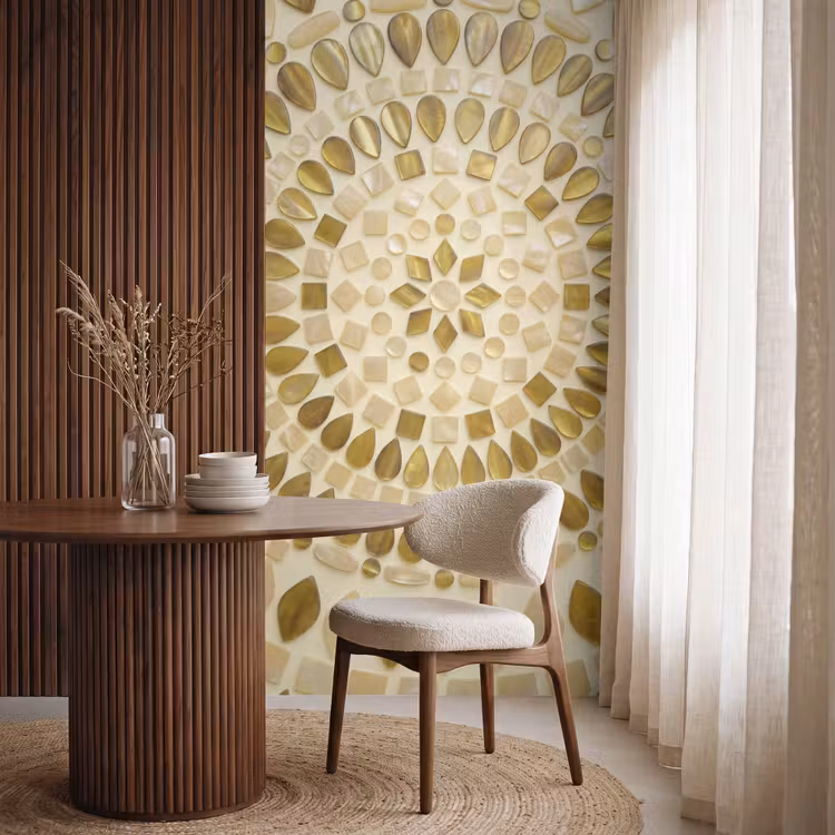 Patroon - Vormen - Mozaïek - Abstract - Goud Behang Vlies klein -sfeer1