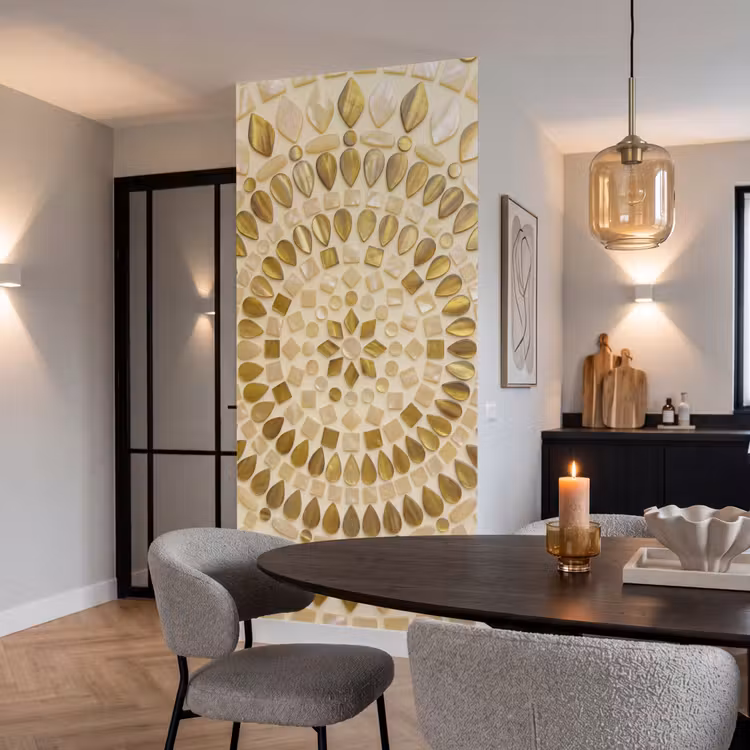 Patroon - Vormen - Mozaïek - Abstract - Goud Behang Vlies klein -sfeer3