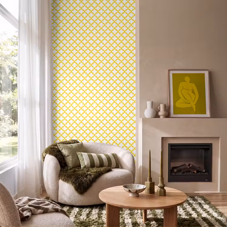 Patroon - Geometrisch - Klassiek - Geel Behang Vlies klein 1076 -sfeer2