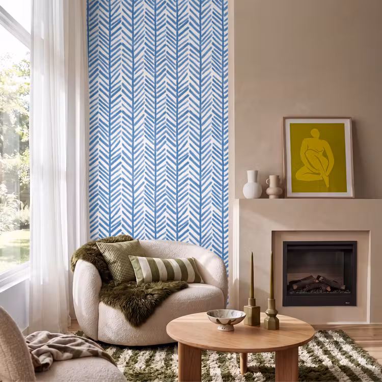Patroon - Streep - Blauw Behang Vlies klein 1076 -sfeer2