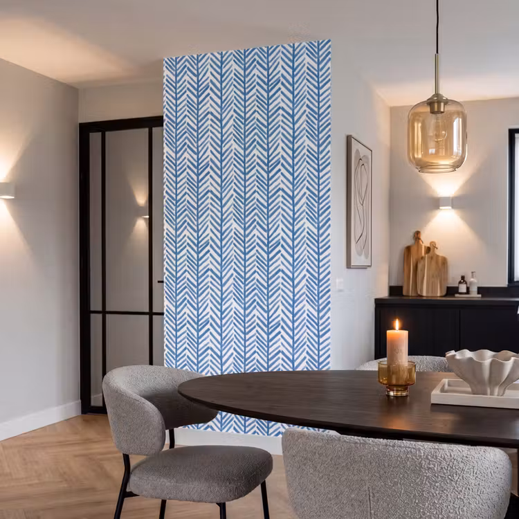 Patroon - Streep - Blauw Behang Vlies klein 1076 -sfeer3