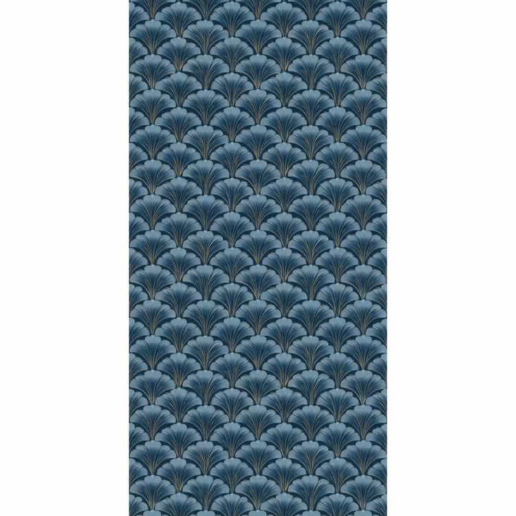 Patroon - Ginkgoblad - Blauw Behang Vlies klein 1076 -3d_website