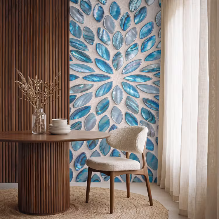 Patroon - Glans - Abstract - Blauw - Decoratie Behang Vlies klein -sfeer1