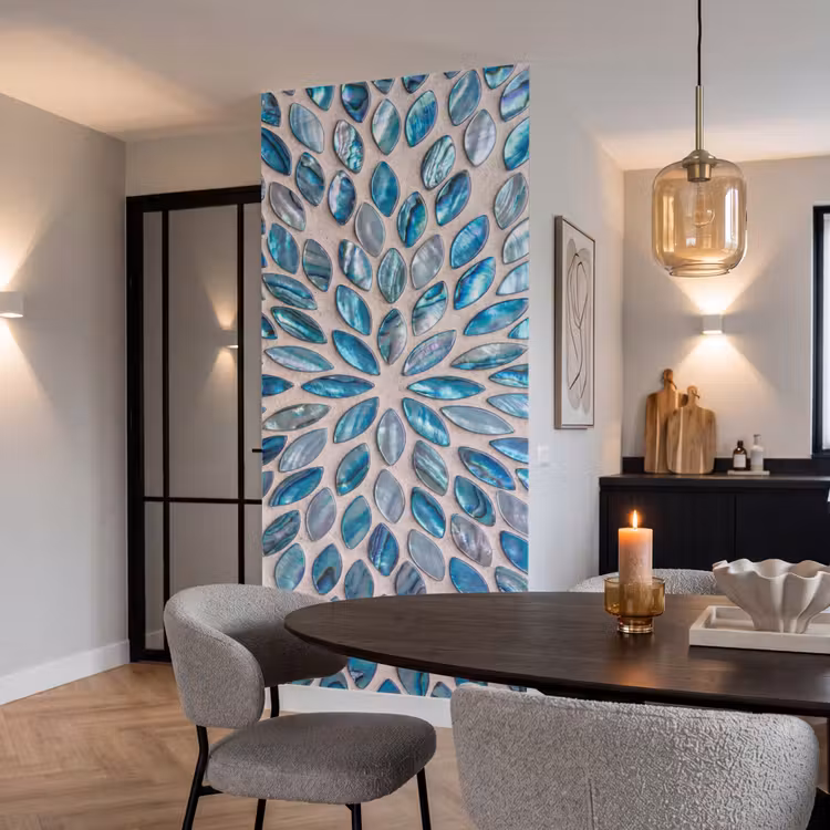 Patroon - Glans - Abstract - Blauw - Decoratie Behang Vlies klein -sfeer3