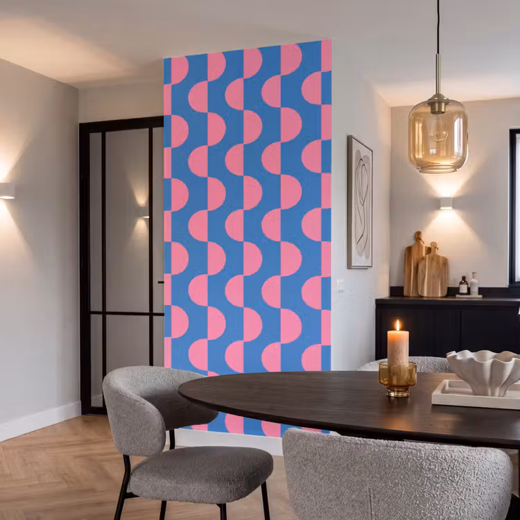 Patroon - Halve cirkels - Abstract - Modern - Roze - Blauw Behang Vlies klein -sfeer3
