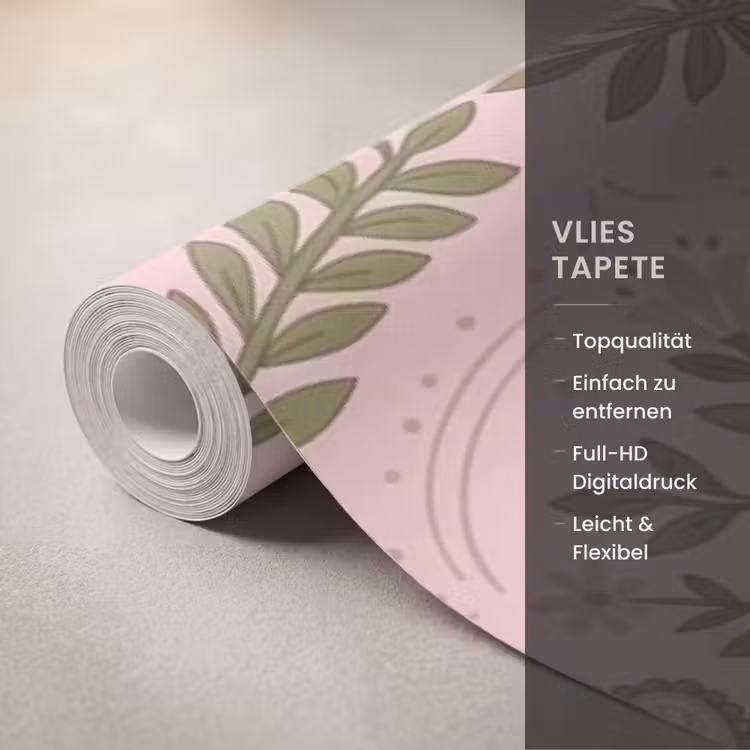 Patroon - Hart - Bloemen - Folkloristisch - Roze Behang Vlies klein -USP_closeupDE