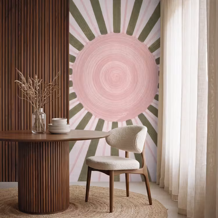 Patroon - Cirkel - Stralen - Abstract - Roze Behang Vlies klein -sfeer1