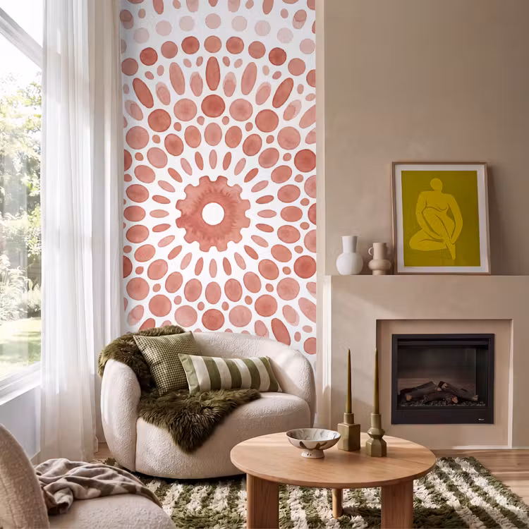 Patroon - Cirkels - Abstract - Modern - Rood Behang Vlies klein -sfeer2