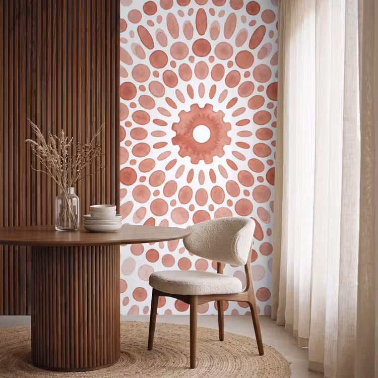 Patroon - Cirkels - Abstract - Modern - Rood Behang Vlies klein -sfeer1