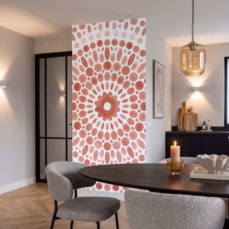 Patroon - Cirkels - Abstract - Modern - Rood Behang Vlies klein -sfeer3