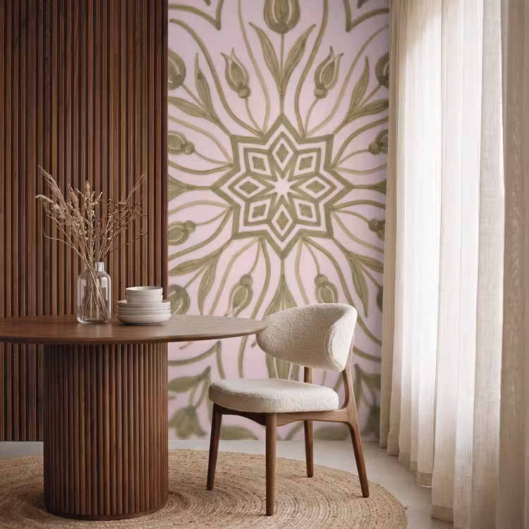 Patroon - Mandala - Decoratie - Abstract - Groen Behang Vlies klein -sfeer1