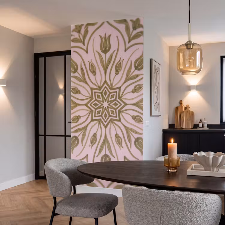 Patroon - Mandala - Decoratie - Abstract - Groen Behang Vlies klein -sfeer3