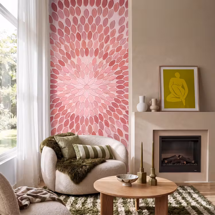 Patroon - Mozaïek - Ovaal - Abstract - Roze Behang Vlies klein -sfeer2
