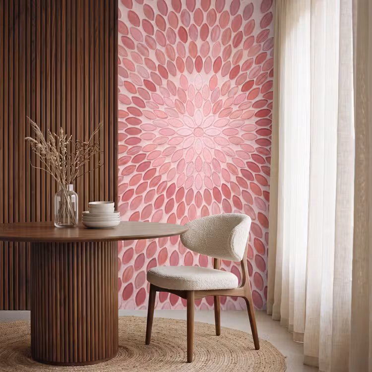 Patroon - Mozaïek - Ovaal - Abstract - Roze Behang Vlies klein -sfeer1