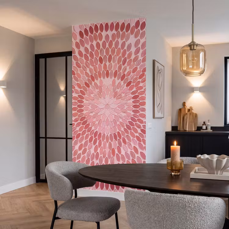 Patroon - Mozaïek - Ovaal - Abstract - Roze Behang Vlies klein -sfeer3