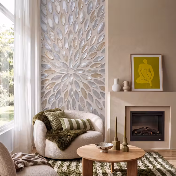 Patroon - Ovaal - Glanzend - Abstract - Beige Behang Vlies klein -sfeer2