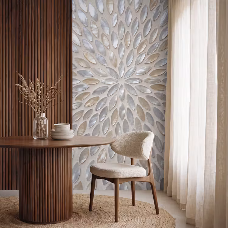 Patroon - Ovaal - Glanzend - Abstract - Beige Behang Vlies klein -sfeer1
