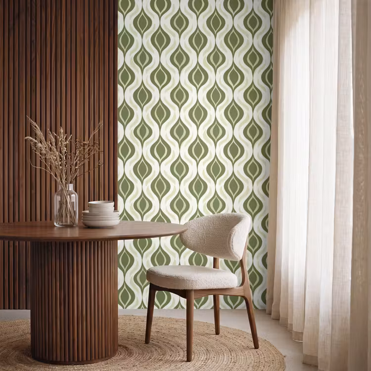 Patroon - Retro - Groen Behang Vlies klein 1076 -sfeer1