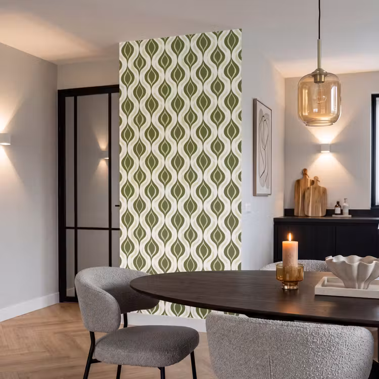 Patroon - Retro - Groen Behang Vlies klein 1076 -sfeer3